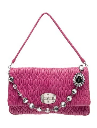 Pre-owned Miu Miu Lambskin Shoulder Bag In Pink