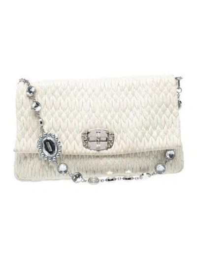 Pre-owned Miu Miu Lambskin Shoulder Bag In White