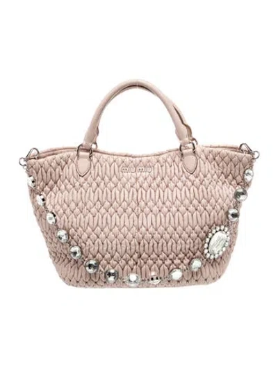 Pre-owned Miu Miu Lambskin Top Handle Bag In Neutral