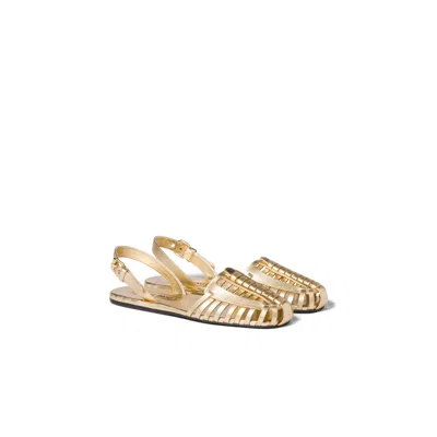 Miu Miu Laminated Nappa Leather Fisherman Sandals In Gold