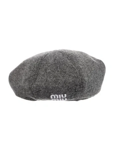 Pre-owned Miu Miu Lana Chevron Hat In Grey
