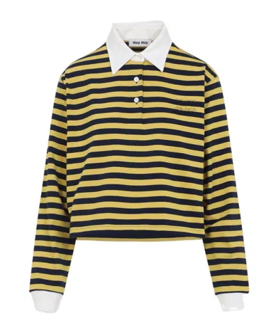 MIU MIU LAPEL LONG SLEEVE POLO SHIRT