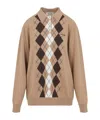 Miu Miu Argyle Pattern Cashmere Polo Pullover In Neutral