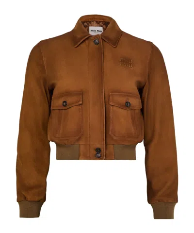 Miu Miu Lapel Long-sleeved Casual Jacket In Brown