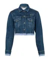 Miu Miu Logo Patch Cropped Denim Jackets In Blue