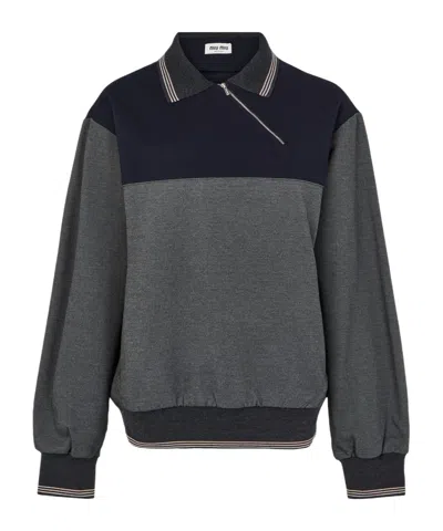 Miu Miu Lapel Long-sleeved Sweatshirt In Gray