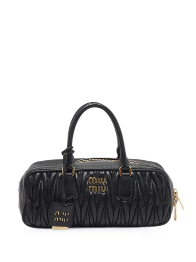 Pre-owned Miu Miu Large Arcadie Matelassé Satchel Bag In Black