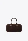 Miu Miu Large Arcadie Suede Shoulder Bag In Brown