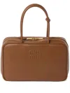 Miu Miu Beau Leather Tote Bag In Brown