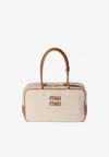 Miu Miu Large Beau Canvas Shoulder Bag In Sand