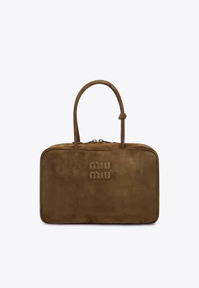 Miu Miu Large Beau Suede Top Handle Bag In Green