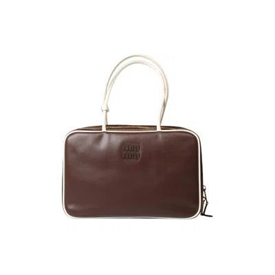 Pre-owned Miu Miu Large Contrast Beau Bag 'briarwood/white' | Tan | Women's Size Onesize