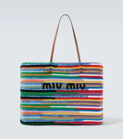 Miu Miu Large Crochet Leather-trimmed Tote Bag