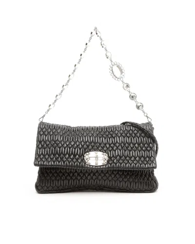 Miu Miu Large Crystal Cloqué Shoulder Bag In Black