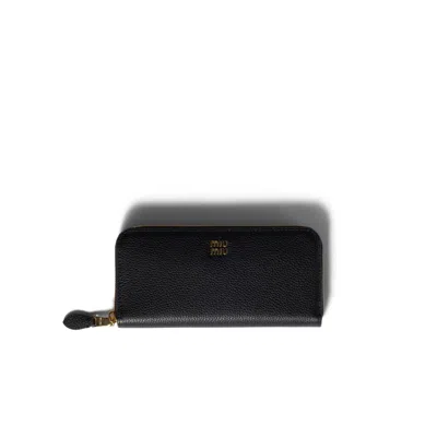 Miu Miu Large Leather Wallet In Black