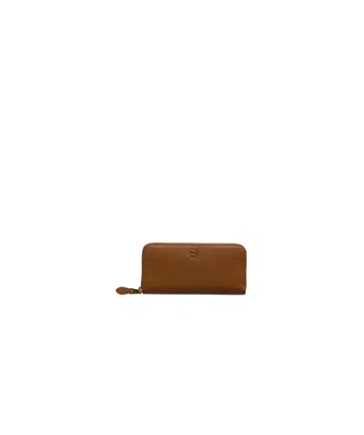 Miu Miu Large Leather Wallet In Cognac