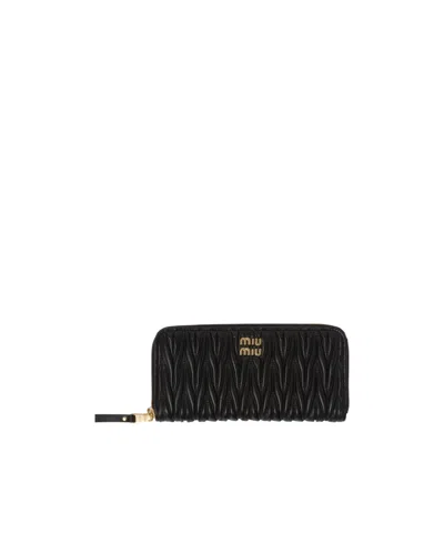 Miu Miu Large Matelass Nappa Leather Wallet In Black