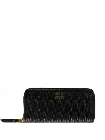 Miu Miu Large Nappa Quilted Wallet In Black