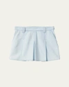 Miu Miu Low-rise Pleated Chambray Skirt In Celeste