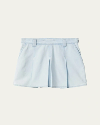 MIU MIU LARGE PLEATED SHORT CHAMBRAY SKIRT