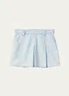 Miu Miu Low-rise Pleated Chambray Skirt In F0076 Celeste