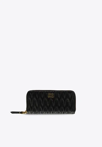 Miu Miu Large Quilted Leather Wallet In Black