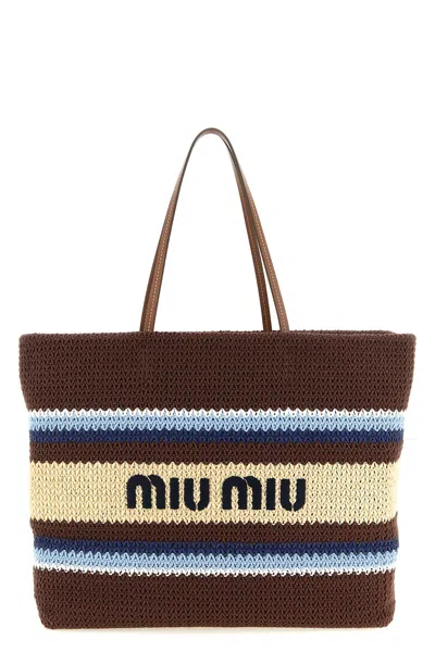Miu Miu Large Raffia Shopping Bag In Brown