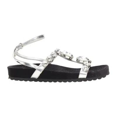 Pre-owned Miu Miu Large Rhinestone Crystal Metallic Silver Velvet Flat Sandals Eu36 In Black
