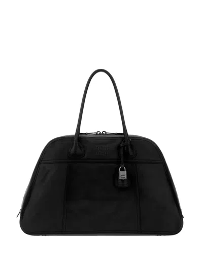 Miu Miu Large Vivant Leather Tote Bag In Black