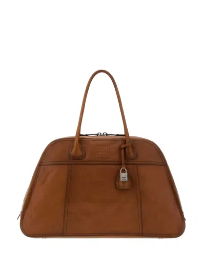 Miu Miu Large Vivant Leather Tote Bag In Brown