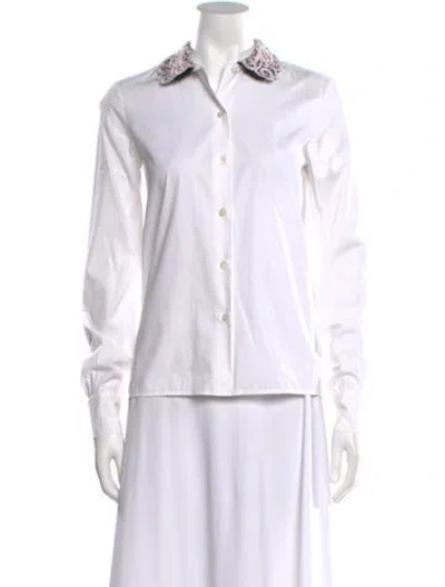 Pre-owned Miu Miu Late 2000's - Early 2010's Long Sleeve Button-up Top In White