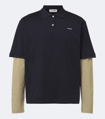 Miu Miu Layered Cotton Jersey Polo Shirt In Blue