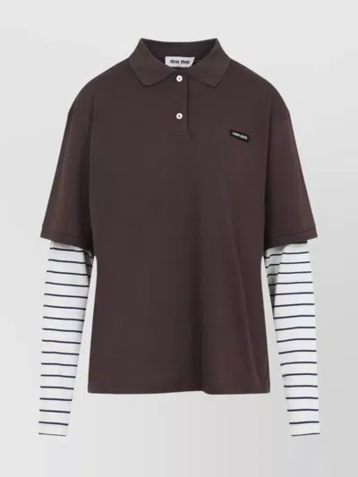 Miu Miu Layered Cotton Polo Striped Sleeves