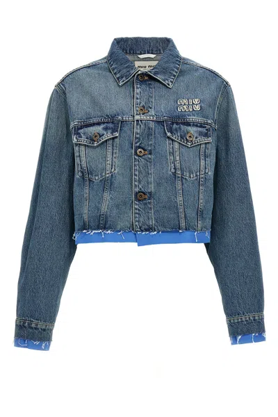 Miu Miu Layered Denim Jacket In Blue