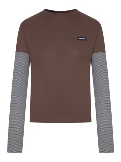 Miu Miu Layered Long-sleeved T-shirt In Brown