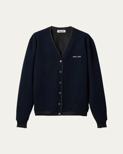 Miu Miu Layered Oversized Cashmere Cardigan Sweater In Blue