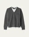 Miu Miu Cashmere V-neck Sweater With Jersey Inserts In Blue