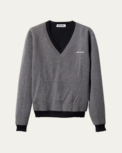 Miu Miu Layered V-neck Oversized Cashmere Sweater