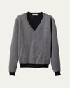 Miu Miu Layered V-neck Oversized Cashmere Sweater In F0mzq Grigioblu