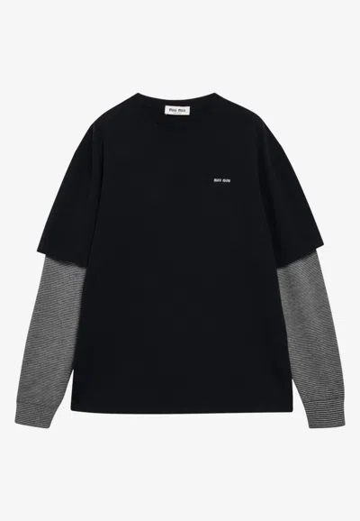 Miu Miu Layered Wool Sweater In Blue