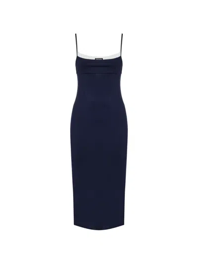 Miu Miu Layered-effect Square-neck Midi Dress In Blue