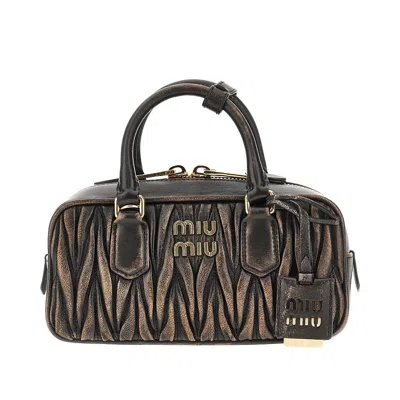 Miu Miu Ld-finished Leather Small 'arcadie' Bag In Brown