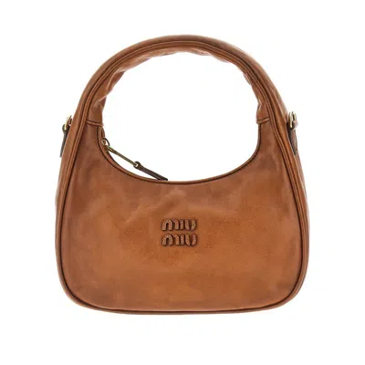 Miu Miu Ld-look Leather Miu Wander Bag In Brown