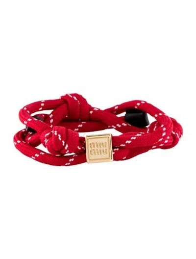 Pre-owned Miu Miu Leather & Cord Bracelet, 12" In Multi
