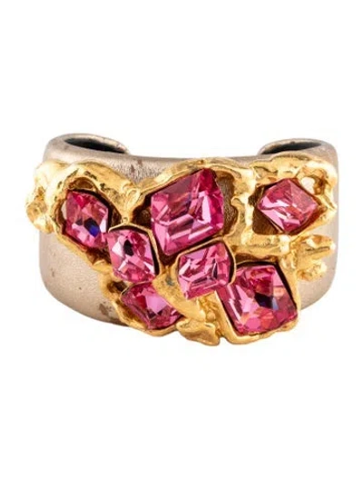 Pre-owned Miu Miu Leather & Crystal Cuff Bracelet, 6.25" In Multicolor