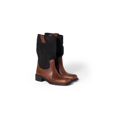 Miu Miu Leather And Drill Mid-calf Boots In Brown