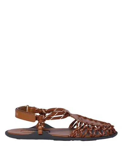 Miu Miu Leather And Ribbon Sandals In Multi