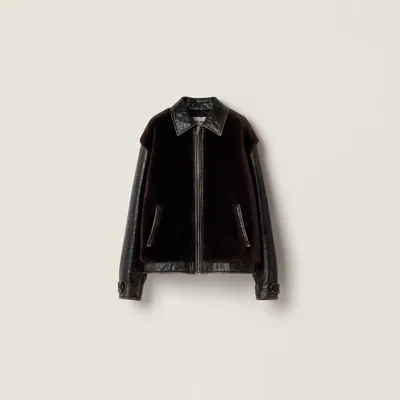 Miu Miu Leather And Shearling Blouson Jacket In Black