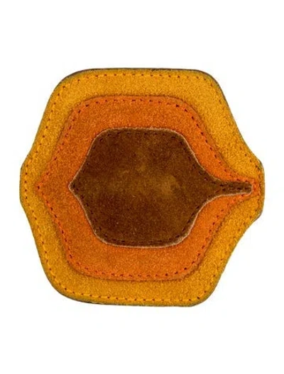Pre-owned Miu Miu Leather & Suede Patch Brooch In Brown/orange