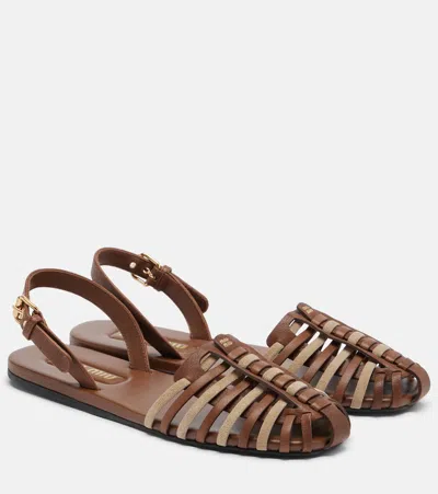 Miu Miu Leather And Suede Slingback Fisherman Sandals In Brown